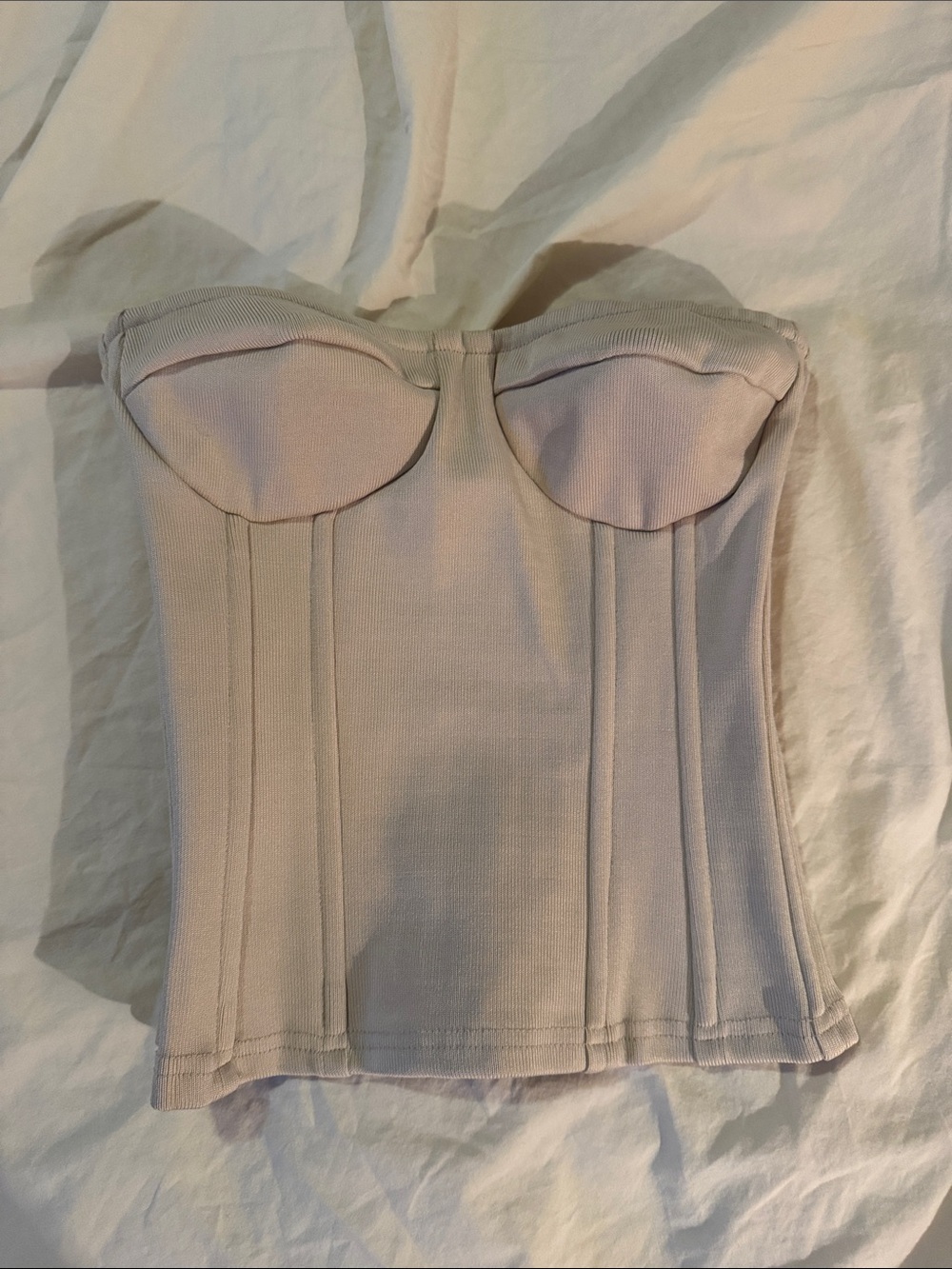 PrettyLittleThing Strapless Corset Top in Light Beige